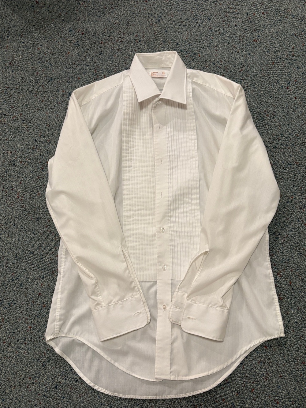 After Six white pleated tuxedo shirt. French cuffs. Size 15 1/2 - 33.